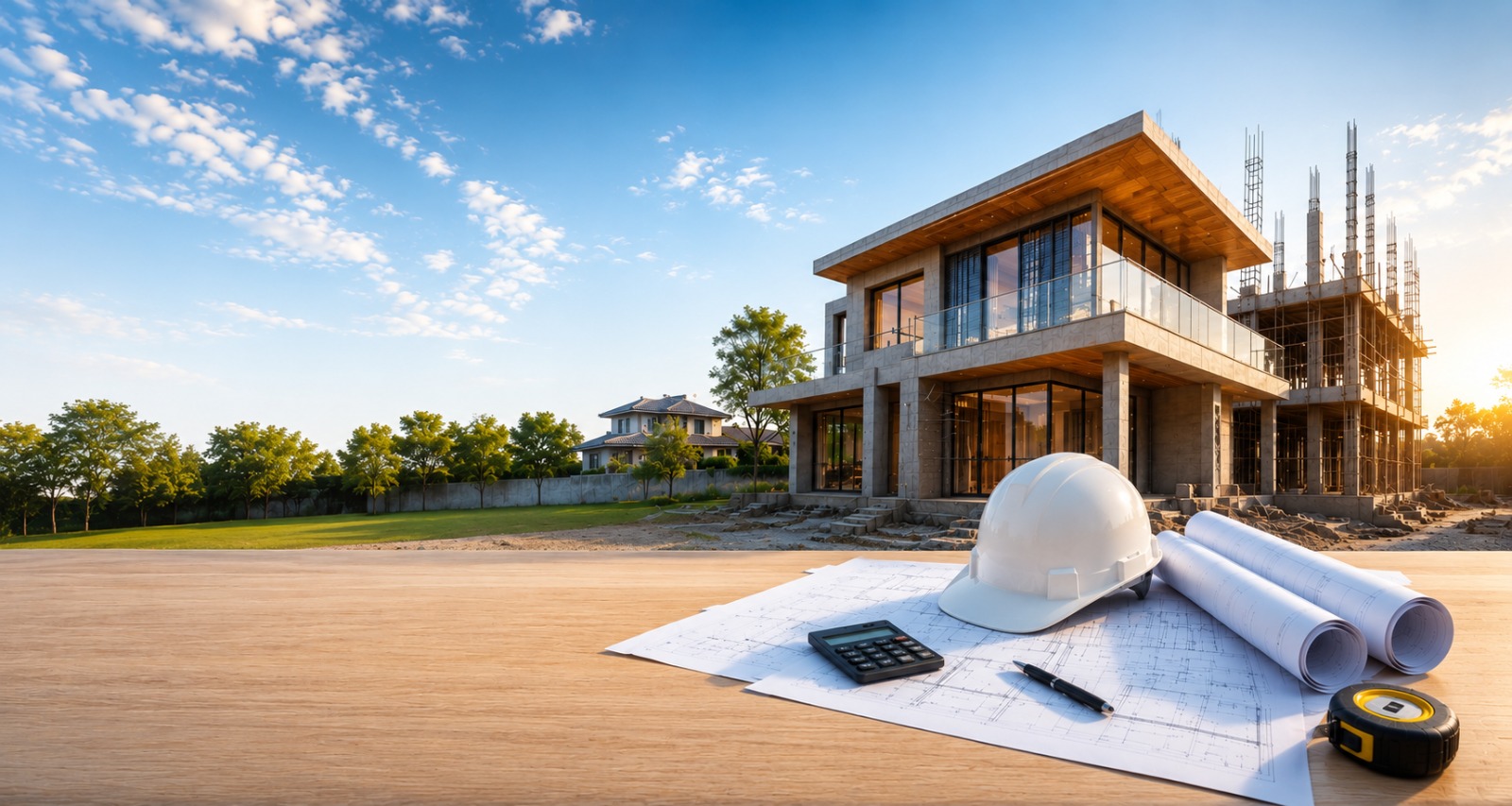 Modern house under construction